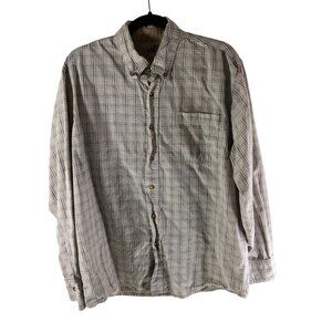 Lee Mens Button Up Shirt Plaid Long Sleeve Cotton White Brown L